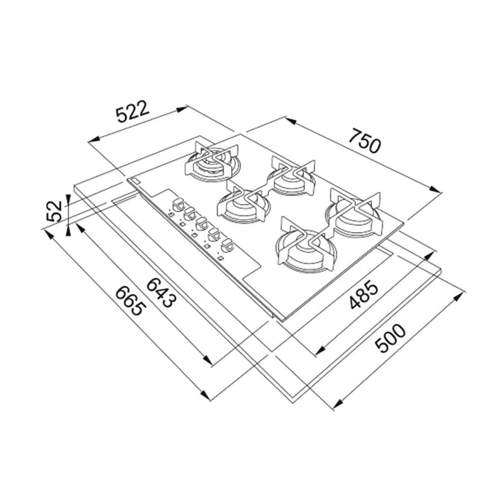 COOKTOP FRANKE CINCO BOCAS A GÁS ACABAMENTO EM VIDRO COR BRANCA BIVOLT