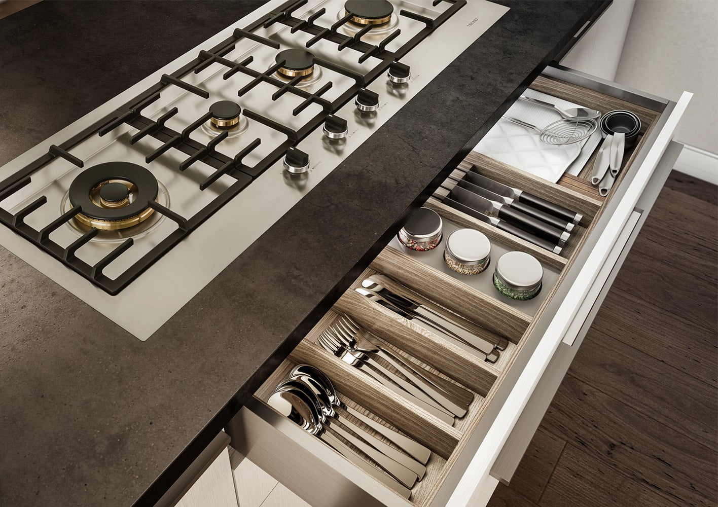 COOKTOP TECNO VINTAGE TH90 GX5V2 SEMI FILOTOP EM INOX ESCOVADO 5