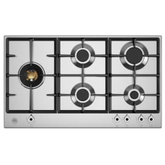 COOKTOP BERTAZZONI PROFESSIONAL P905 LPROX  5 QUEIMADORES PROFISSIONAIS A GÁS COM QUEIMADOR DUAL FLAMEM LATERAL DE 5.000 W 90CM AÇO INOX 220V