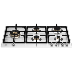 COOKTOP BERTAZZONI PROFESSIONAL P905 LPROX  5 QUEIMADORES PROFISSIONAIS A GÁS COM QUEIMADOR DUAL FLAMEM LATERAL DE 5.000 W 90CM AÇO INOX 220V