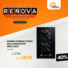 COOKTOP GORENJE VITROCERAMICO A GÁS 2 QUEIMADORES 30CM VIDRO PRETO 220V